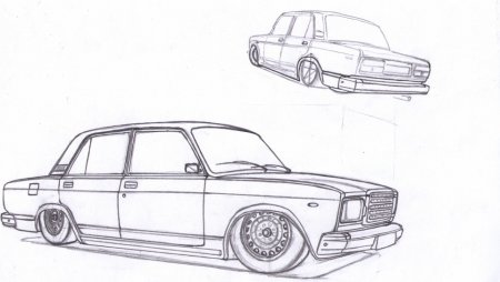 ВАЗ 2107 рисунок карандашом сбоку