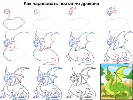 Пошаговое рисование дракона для детей