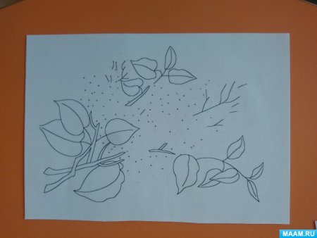 Трафарет ветки сирени для рисования ватными палочками