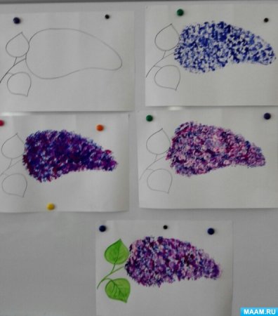 Сирень техника ватными палочками