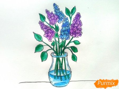 Поэтапное рисование сирени в вазе