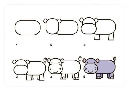 Бегемот поэтапное рисование для детей