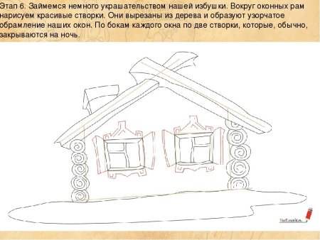 Нарисованная изба вид спереди