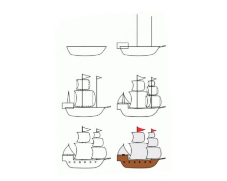 Поэтапное рисование корабля