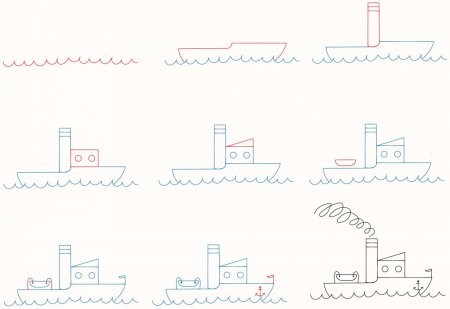 Поэтапное рисование корабля для детей