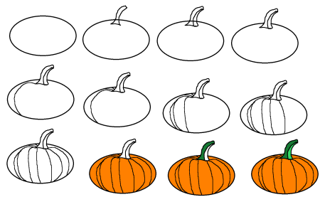 Поэтапное рисование овощей и фруктов