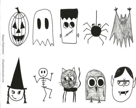Рисунки на Хэллоуин легкие маленькие