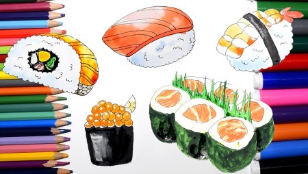 Нарисованные роллы и суши
