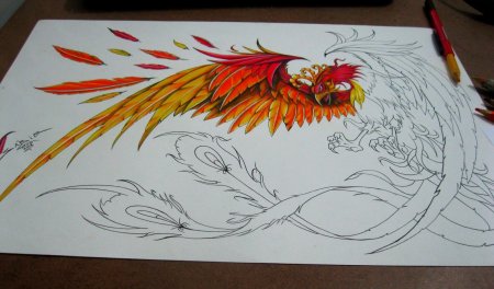 Рисование птицы Феникс