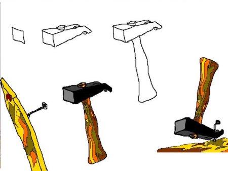 Поэтапный рисунок молотка