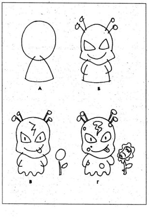 Поэтапное рисование инопланетянина для детей