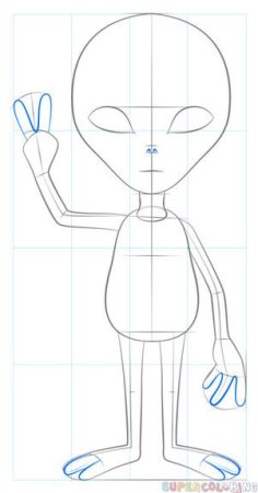 Поэтапное рисование инопланетянина для детей