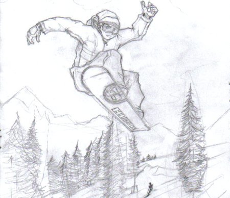 Рисунок сноубордиста карандашом