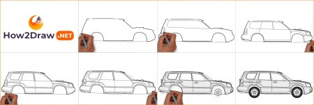 Срисовать Subaru Outback поэтапно легко карандашом для начинающихся