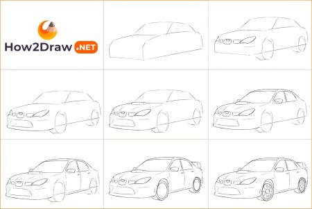 Срисовать Subaru Outback поэтапно легко карандашом для начинающихся