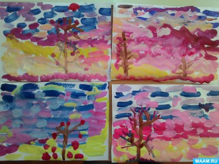 Рисование акварелью мазками для детей