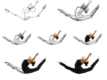 Гимнастка в прыжке в шпагате