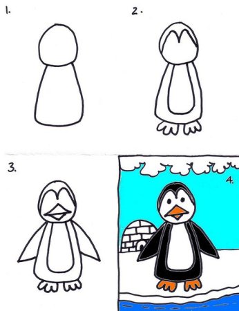Этапы рисования пингвина