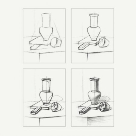 Поэтапное рисование натюрморта карандашом