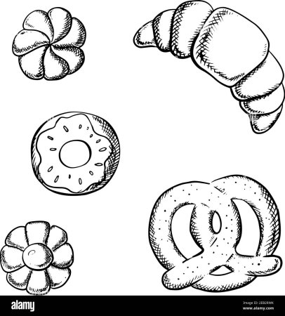 Раскраска булочка с пончиком