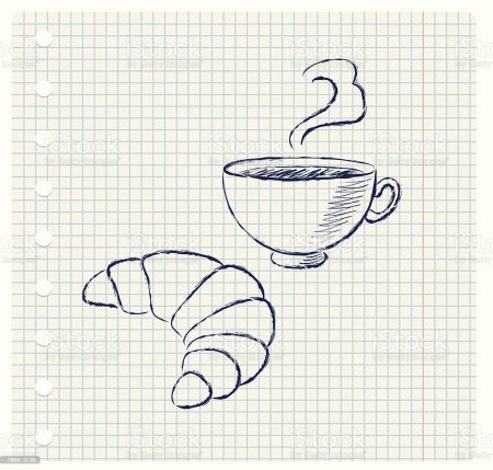 Круассан и кафе легкий рисунок