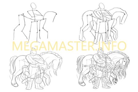 Богатырь на коне рисование