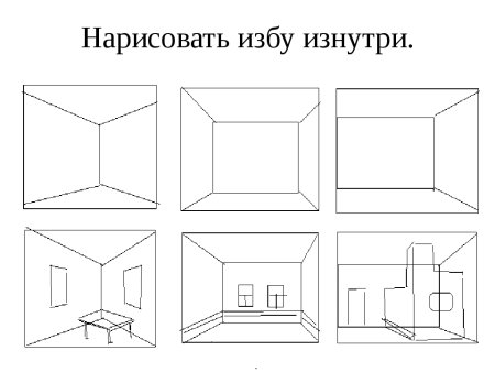 Нарисовать избу изнутри