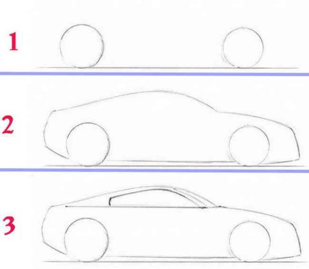 Как нарисовать легко машину поэтапно сбоку