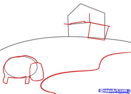 Рисование коровник пошагово