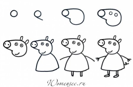 Поэтапный рисунок поросенка