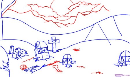 Кладбище карандашом поэтапно