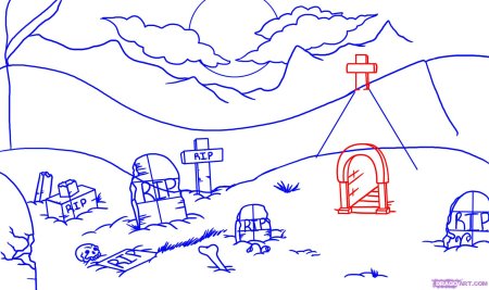 Кладбище карандашом поэтапно