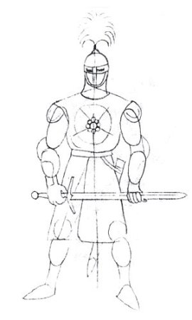 Рисунок рыцаря в доспехах карандашом для начинающих