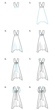 Пошаговое рисование платье
