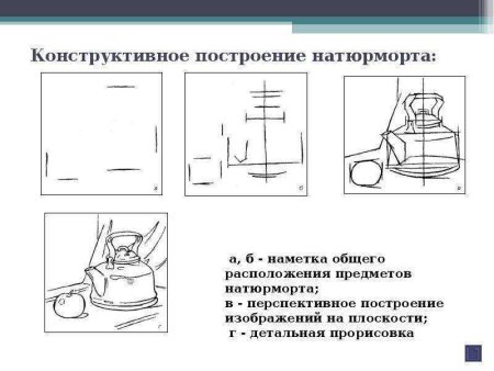 Этапы построения конструктивного натюрморта