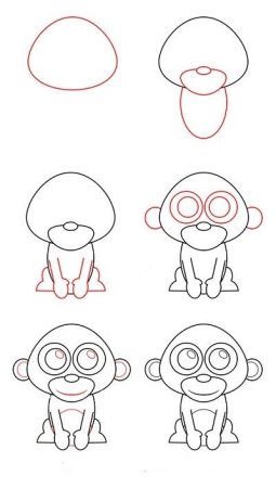 Поэтапное рисование обезьяны для детей