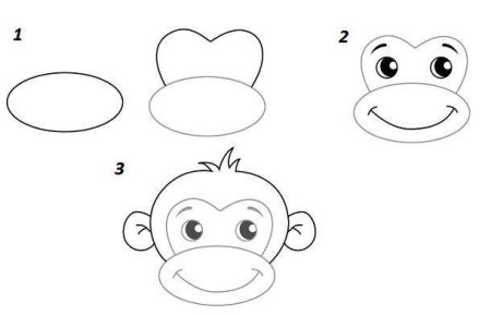 Поэтапное рисование обезьяны для детей