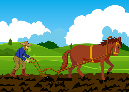 Плуг пашет землю