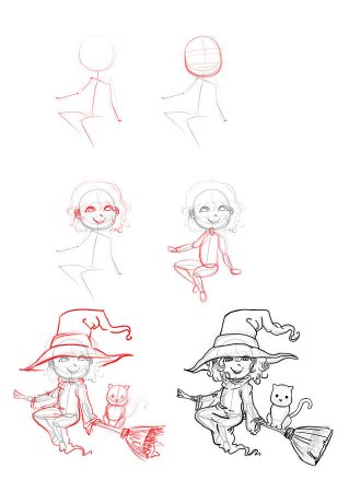 Поэтапный рисунок ведьмы