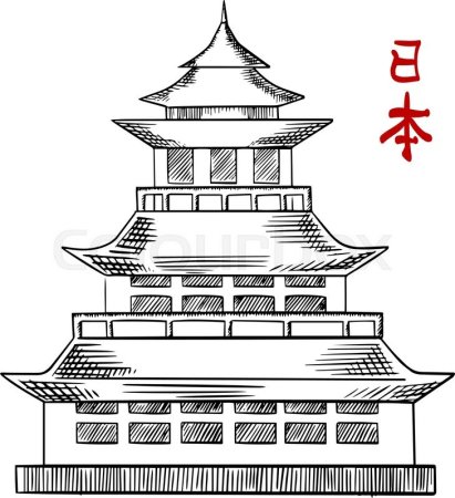 Китайский храм карандашом