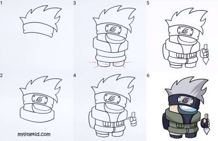 Поэтапные печати Какаши в картинках