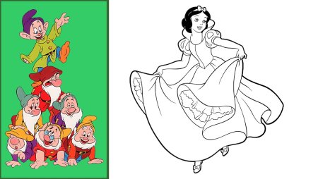Рисунок Белоснежка и семь гномов