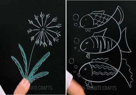 Простые рисунки мелом на доске