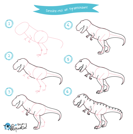 Схема рисования динозавра для детей
