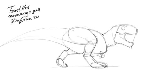 Легкий рисунок Тирекс динозавр по схеме