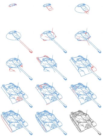 Танк спереди рисунок поэтапно