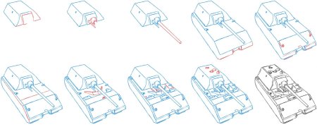 Как нарисовать танк кв 2 поэтапно сбоку