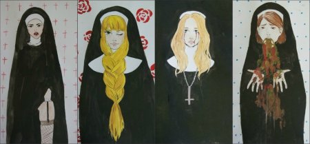 Рисунок монахини акварелью
