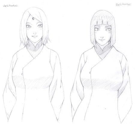 Хината Хьюга и Сакура карандашом