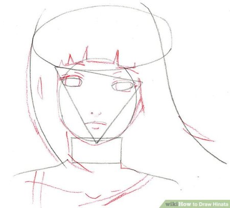 Хината Хьюга чертеж головы с волосами